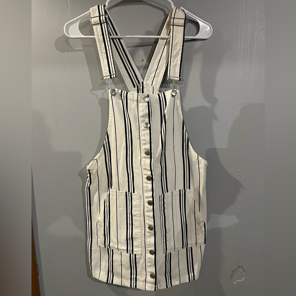 MIAMI brand denim striped‎ overall skirt! Black and white strips SzLarge